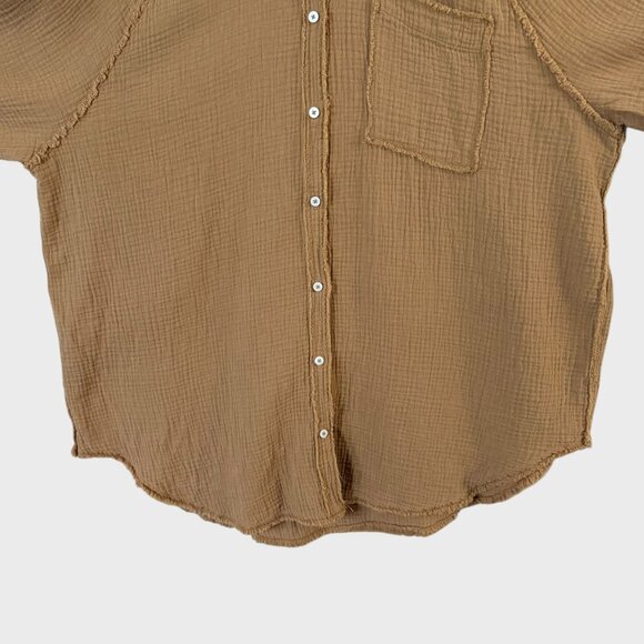 Aerie American Eagle Shirt Tan Women's Medium Crinkle Gauze Button-Up Cotton Top - Picture 6 of 11